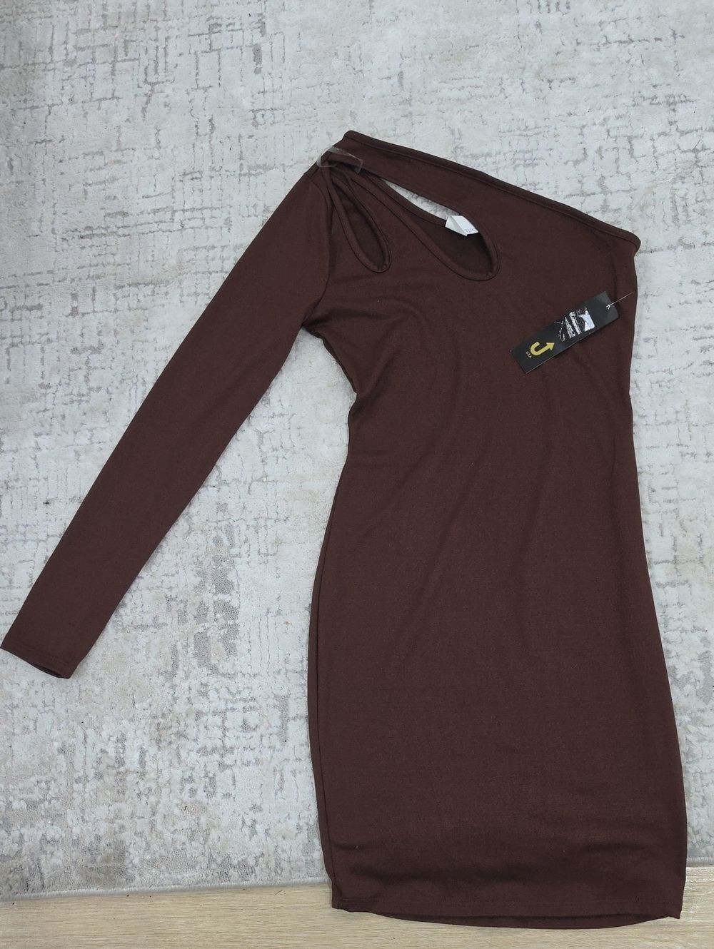 One-Shoulder Brown Cutout Bodycon Dress